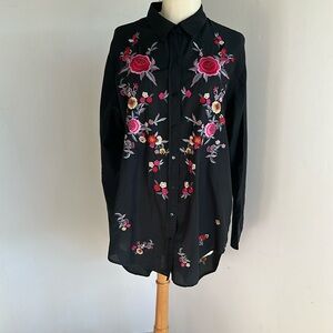 Zara Black Floral Embroidered Blouse